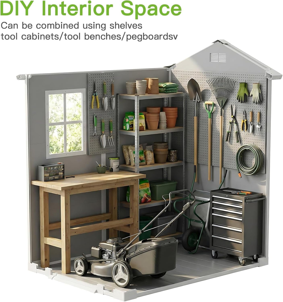4×6 FT Plastic Shed with Floor, Garden Shed with Window