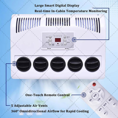 12V/24V Air Conditioner RV Split AC Air Conditioner, 11000 BTU Truck Cab Air Conditioner for Trucks, Bus, Excavators, Split Parking Air Conditioner Kit with 5 Gear Wind Speed Black-24V