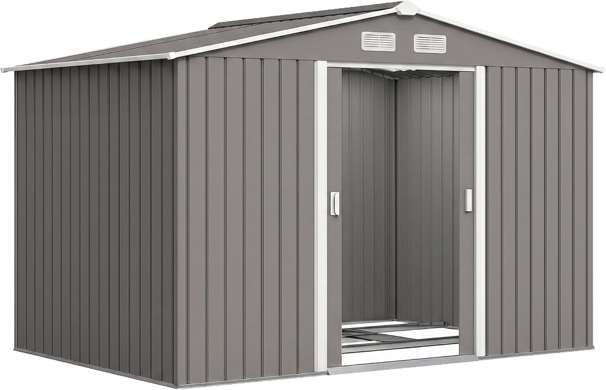 9 X 6 Ft Metal Garden Shed Waterproof Galvanised Grey