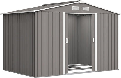 9 X 6 Ft Metal Garden Shed Waterproof Galvanised Grey