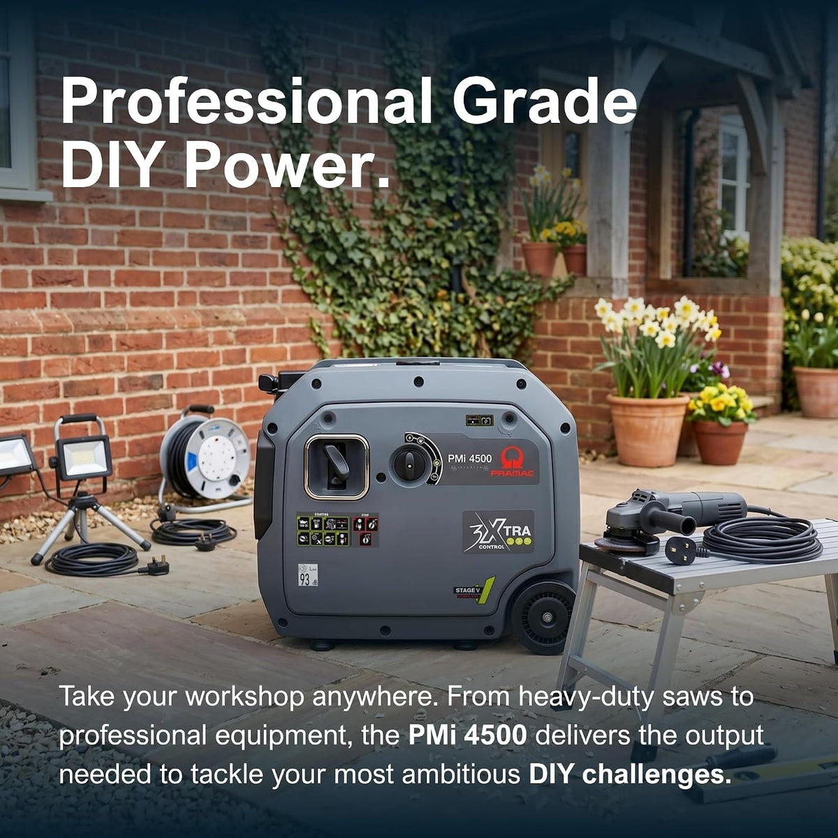 Pmi 4500 Inverter Petrol Generator - 4200W Max Power, Electric Start, Quiet Operation, Remote Control, ATS Compatible, Portable with Wheel Kit, Dual UK Sockets
