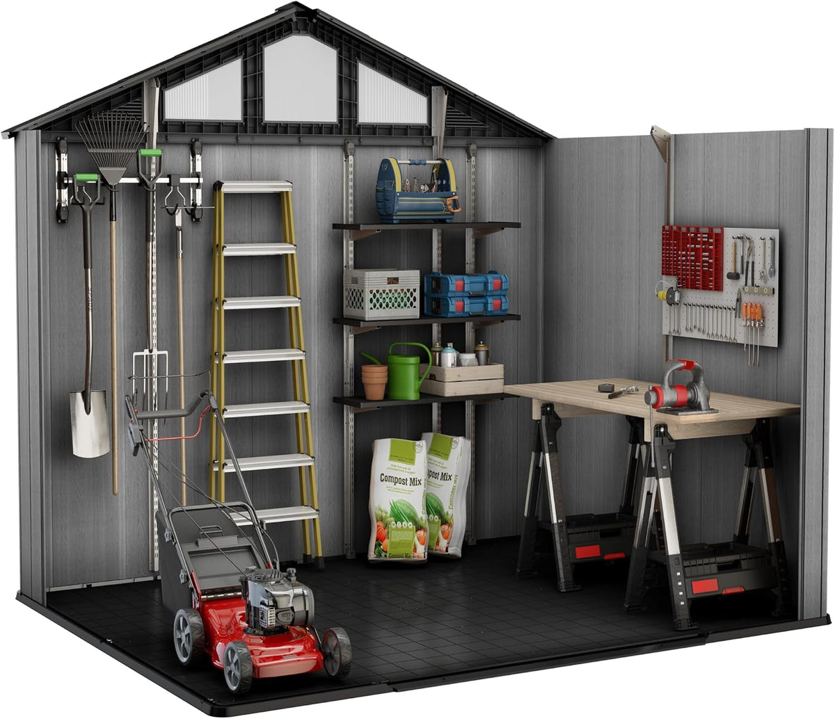 Stronghold 10X8 Garden Shed – Grey | Steel-Reinforced Evotech Resin | Extra-Wide Double Doors (152.5Cm) | Skylights + Windows | Ventilated & Weatherproof | Maintenance-Free Storage