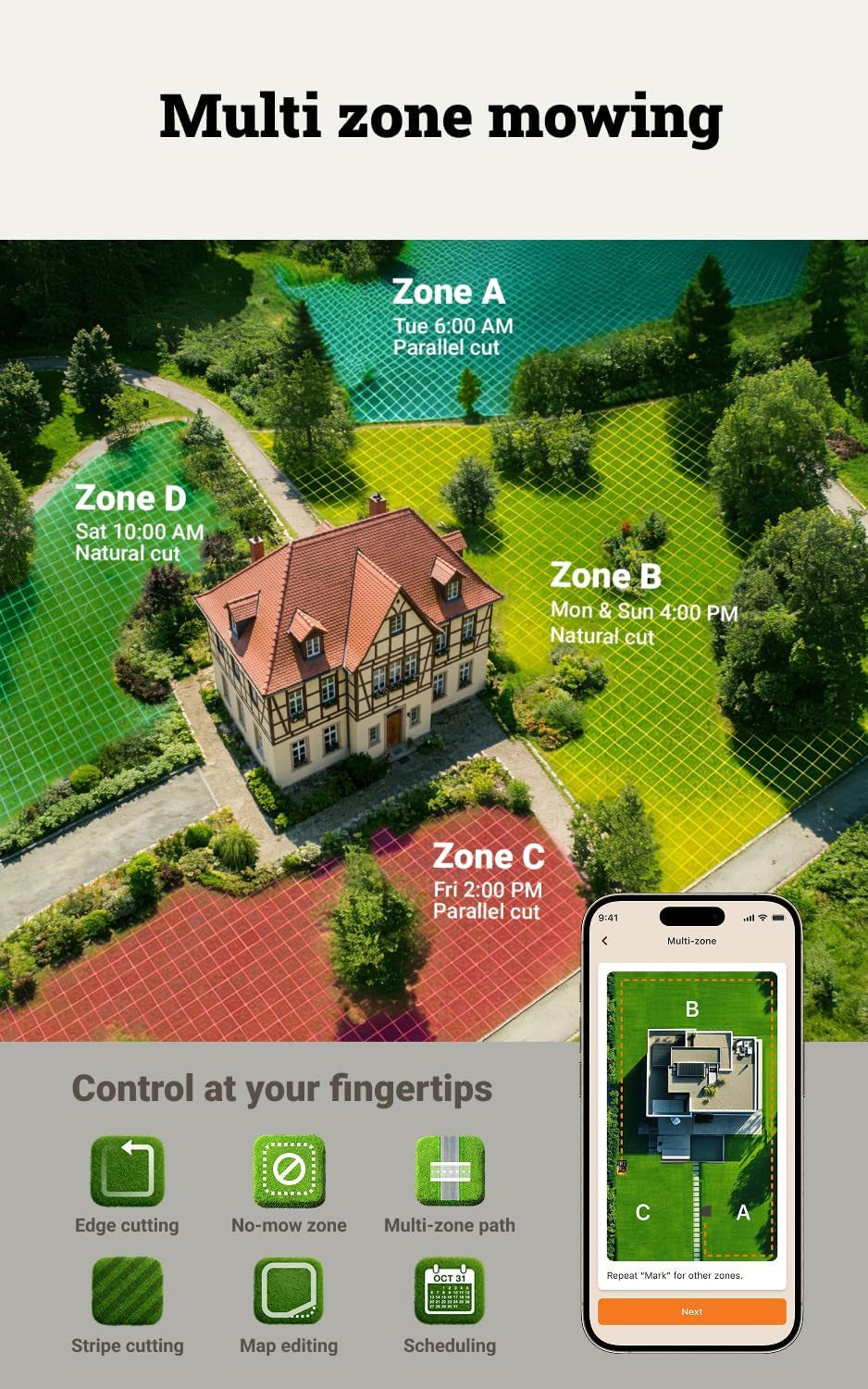 Landroid Vision Cloud WR305E 2WD Robotic Lawnmower without Boundary Cable for 500 M² (AI Obstacle Detection, VSLAM+ RTK Cloud Navigation, Auto Mapping, App Control)