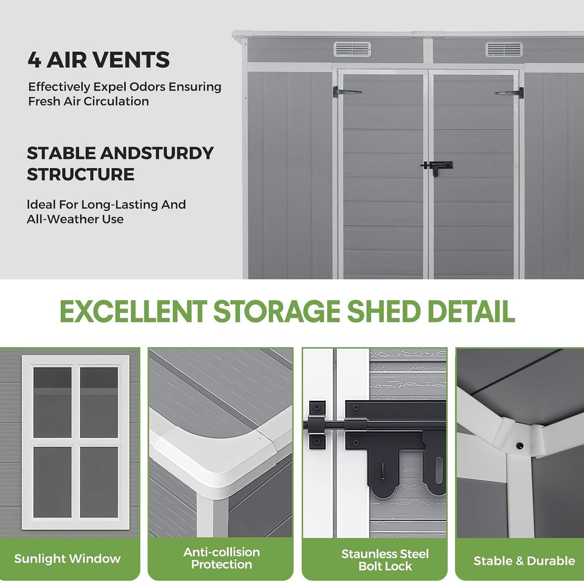 Plastic Garden Storage Shed Outdoor Storage Includes Plastic Floor, Strong Structure House Tool Shed (8X4F Pent Roof)