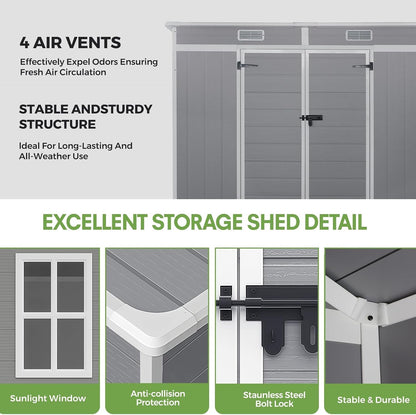 Plastic Garden Storage Shed Outdoor Storage Includes Plastic Floor, Strong Structure House Tool Shed (8X4F Pent Roof)