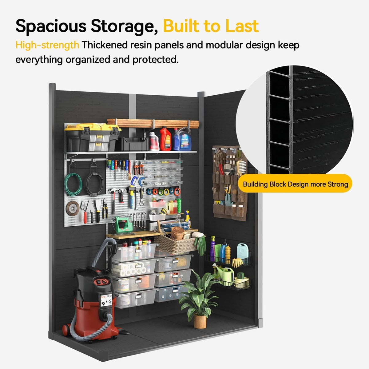 Garden Shed,  4.4×2.17FT All Weather Resin Storage Shed with Double Doors,Sloped Pent Roof Waterproof Sheds Outdoor Storage Plastic Shed with Floor Included Garden Tool Shed Low Maintenance-Black