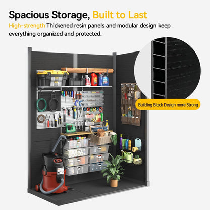 Garden Shed,  4.4×2.17FT All Weather Resin Storage Shed with Double Doors,Sloped Pent Roof Waterproof Sheds Outdoor Storage Plastic Shed with Floor Included Garden Tool Shed Low Maintenance-Black