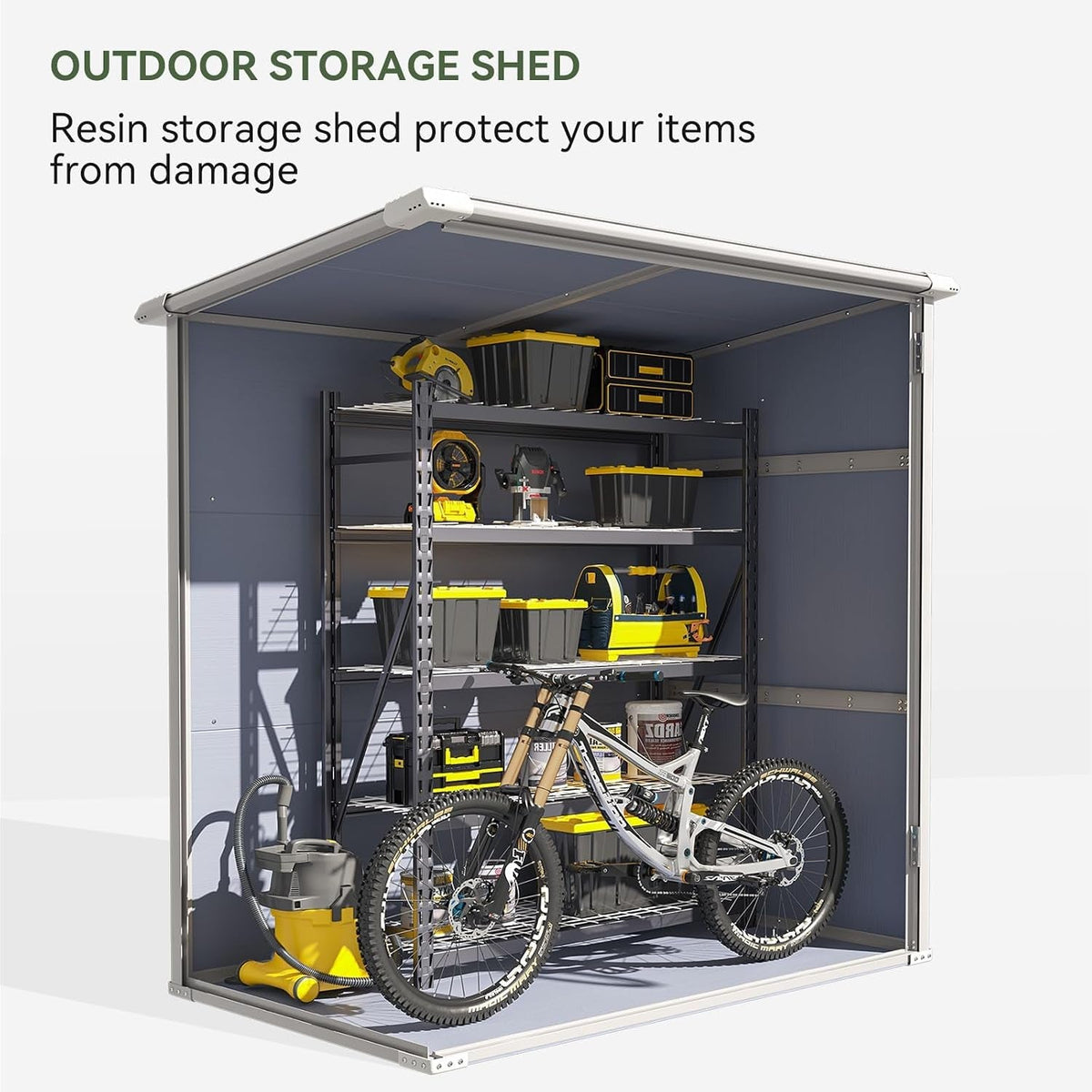 5 X 3 FT Outdoor Storage Shed, Resin Shed with Floor & Lockable Doors, Small Garden Shed Waterproof Plastic Tool Shed with Sloped Roof for Backyard, Garden, Patio, Lawn, Grey