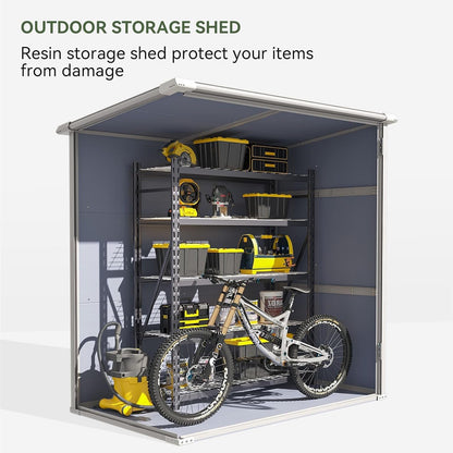 5 X 3 FT Outdoor Storage Shed, Resin Shed with Floor & Lockable Doors, Small Garden Shed Waterproof Plastic Tool Shed with Sloped Roof for Backyard, Garden, Patio, Lawn, Grey