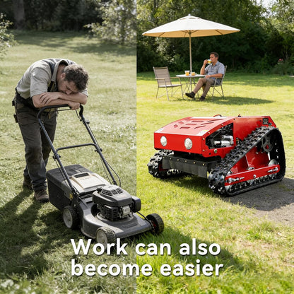 Remote-Controlled Lawnmower, 9Hp Hybrid Tracked Robotic Lawnmower, 55Cm Cutting Width, Remotely Adjustable Cutting Height, All-Terrain Self-Charging Operation, Suitable for Various Scenarios