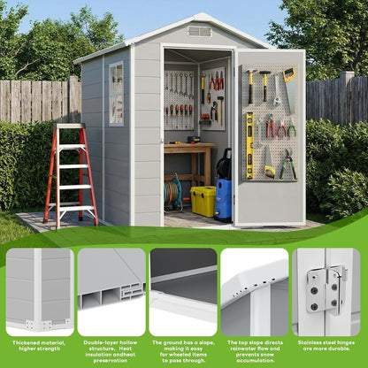 4X6Ft Plastic Shed with Floor & Window, All-Weather Garden Shed