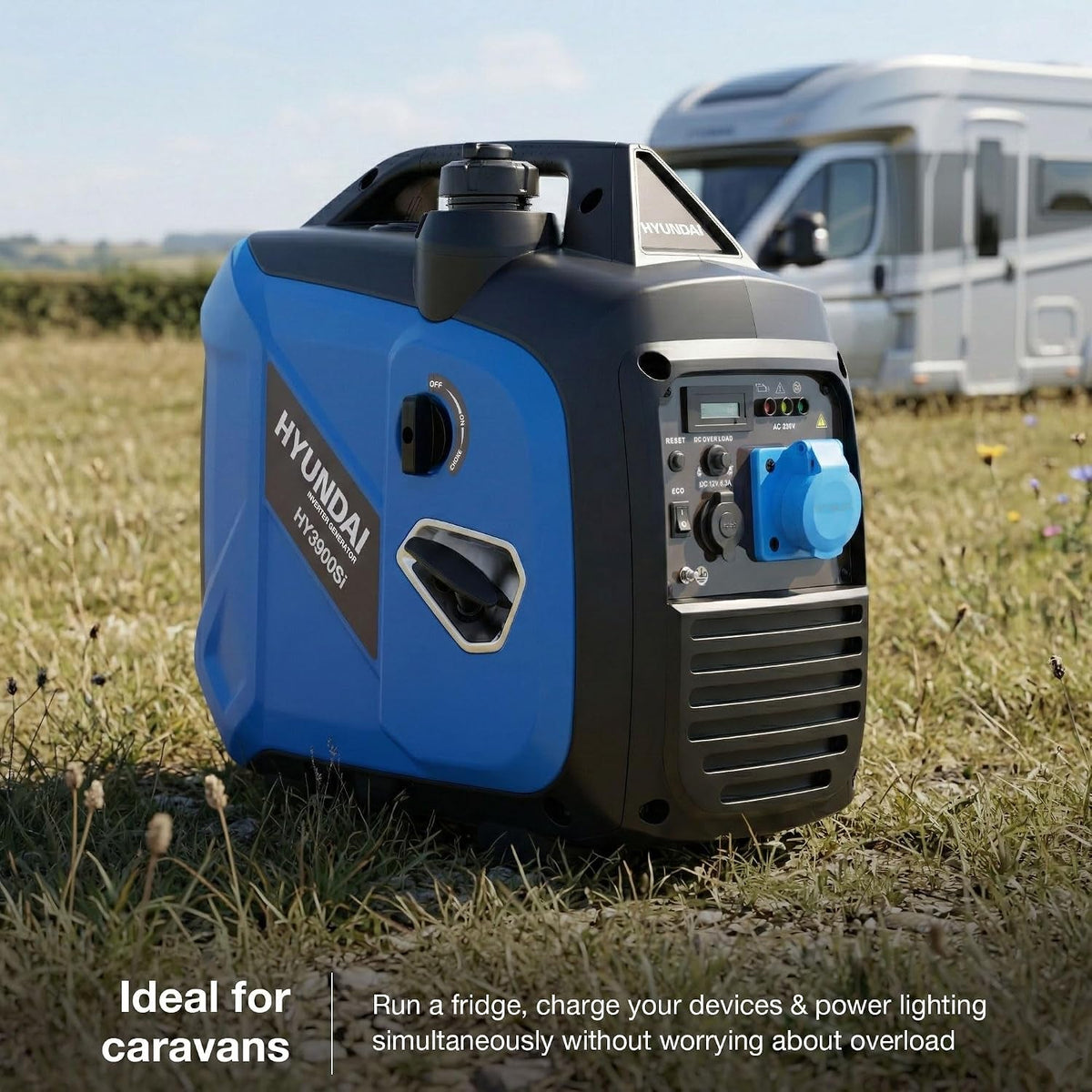 3.3Kw / 3300W Petrol Inverter Generator, 3.0Kw Continuous, Recoil Start, Pure Sine Wave, 16A Industrial Socket Low Noise Power for Caravans & Motorhomes