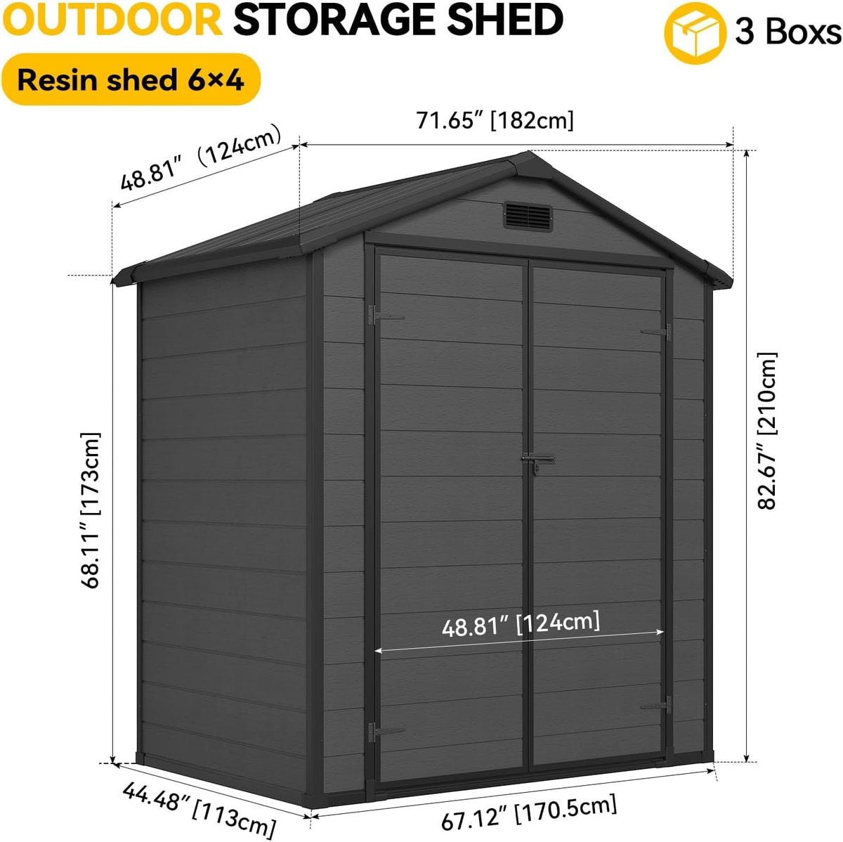 6X4 FT Plastic Garden Shed with Floor & Window, All-Weather Garden Resin Shed Waterproof Outdoor Storage Shed with Vents, Roof Drainage, Zero Maintenance for Backyard, Bike-Black