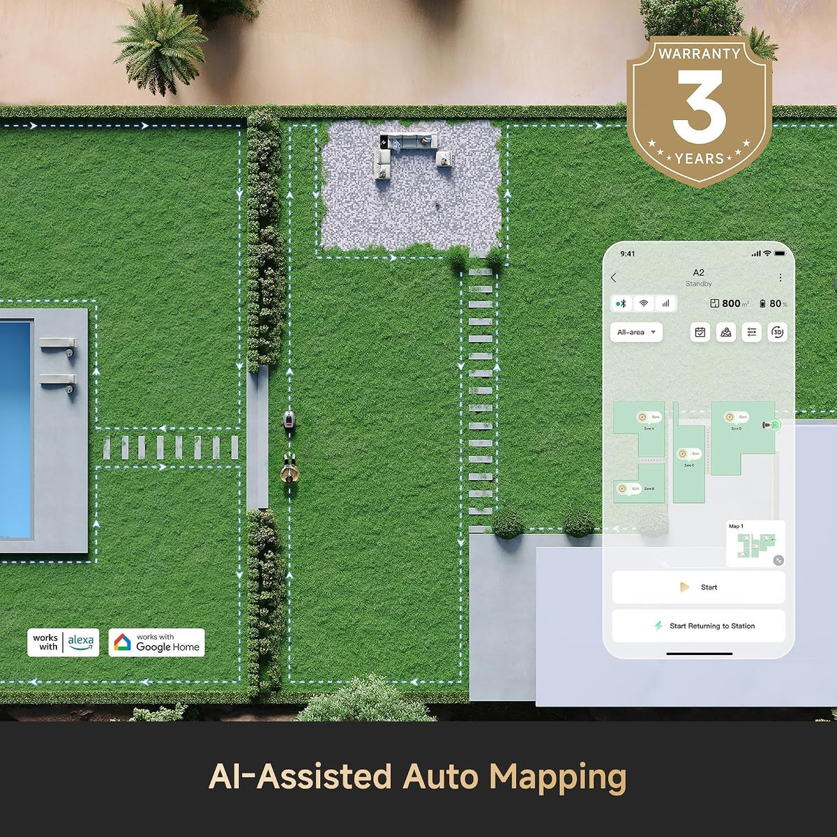 DREAME A2 1200 Robotic Mower – Wireless without RTK, for 1200 M²