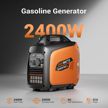 2400W Petrol Inverter Generator, Silent Portable for Camping