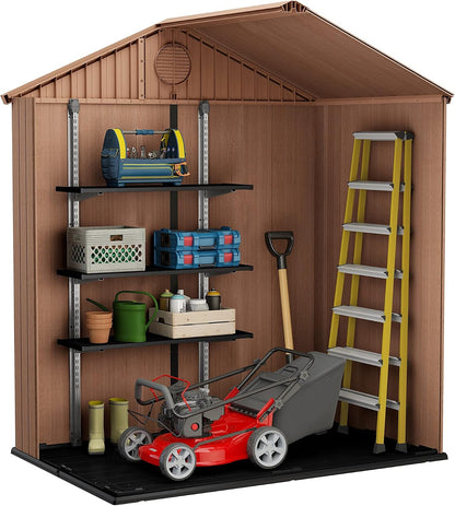 Darwin Outdoor Apex Double Door Garden Storage Shed 6 X 4Ft Brown Wood Look and Feel | Fade Free | All Weather Resistant | Safe and Secure | Zero Maintenance | 15 Year Warranty
