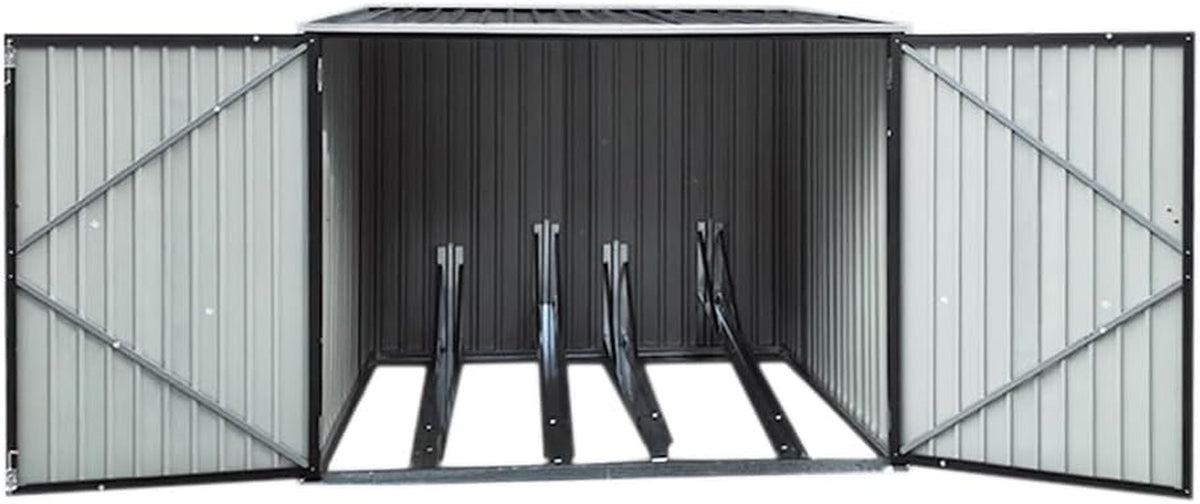 Metal Garden Shed Storage Bike Shed Pent Tool Shed House Galvanized Steel 4 Removable Gravity Locking Racks Can Put 4 Bicycles (4R)