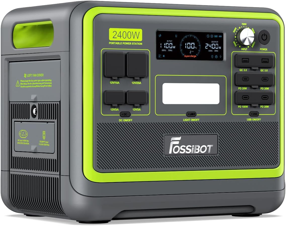 F2400 Portable Power Station Update Lightweight, Silent, and Efficient UPS with 2048Wh Lifepo4,3 X 240V AC Outputs 2400W,100W USB-C Output, Solar Generator for Rv/Camping/Home/Emergency
