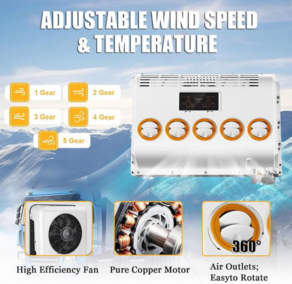 Universal Split Air Conditioner, New Energy Electric Automotive AC Unit Electric Parking Air Conditioners 12V/24V for Trucks, Semi Trucks, RV, Van, Camper Van,White-24V