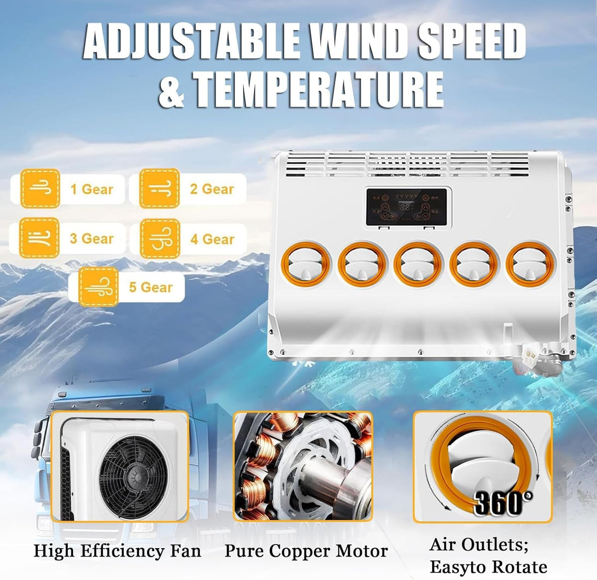 Electric Truck Camper Van DC Air Conditioner, Universal Automotive Electric Split Air Conditioning AC Unit for RV Motorhome Crane Tractor Suv,White-12V