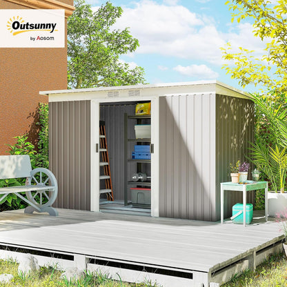 9Ft X 4Ft Metal Garden Shed Waterproof Light Grey