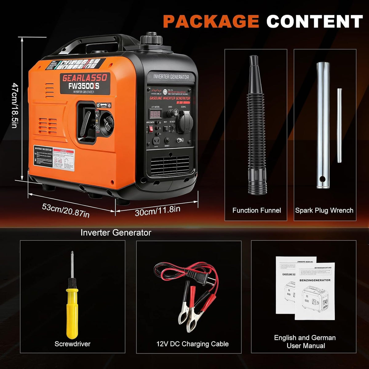 3300W Portable Inverter Generator Powered Ultra-Quiet 4-Stroke 145Cc