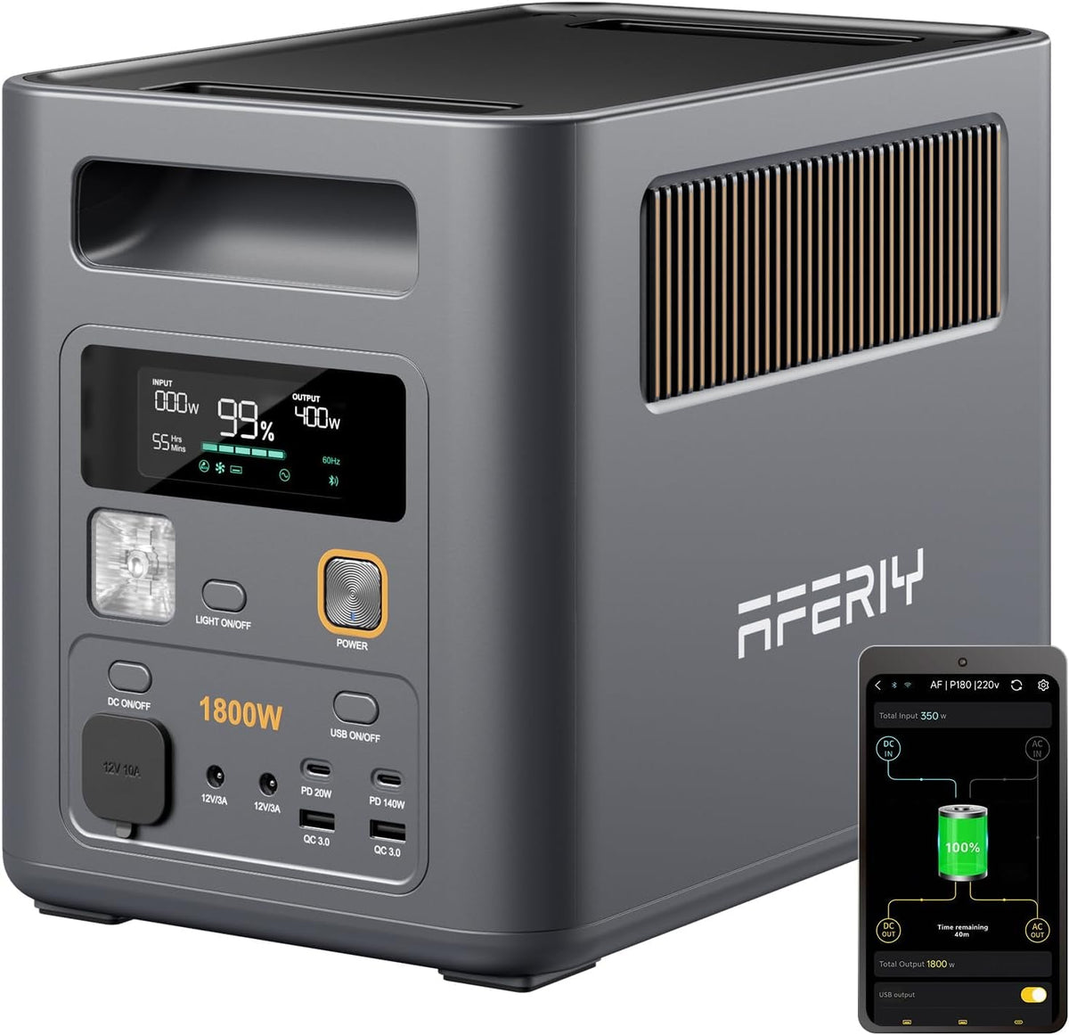 P180Pro 1024Wh Portable Power Station, Expandable to 5120Wh, Fast Charging 0-90% in 60 Minutes, Lifepo4 Portable Battery with UPS, BMS, Solar Power Station for Camping, Home, Office