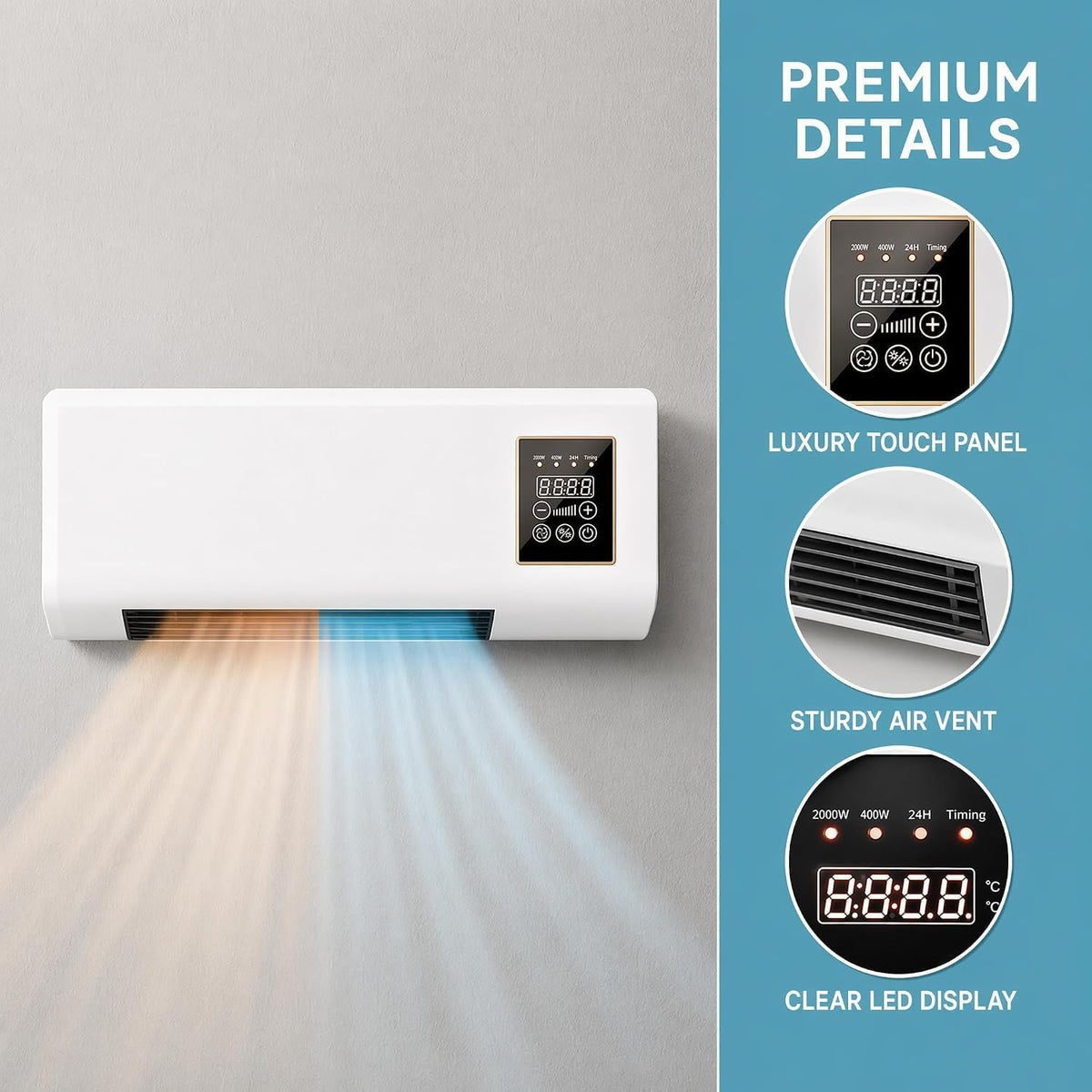 3-In-1 Ductless Portable Split Air Conditioner with Remote, Cool & Heat Fan | Wall Mounted, No Window, 42Db Quiet Operation, 24H Timer & Remote, 14000 BTU Bladeless Cool Heat Dehumidifier Fan