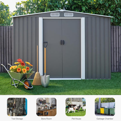 Metal Garden Shed Storage Sheds Heavy Duty Outdoor FREE Base Foundation Green/Grey Color (10X8 Grey)