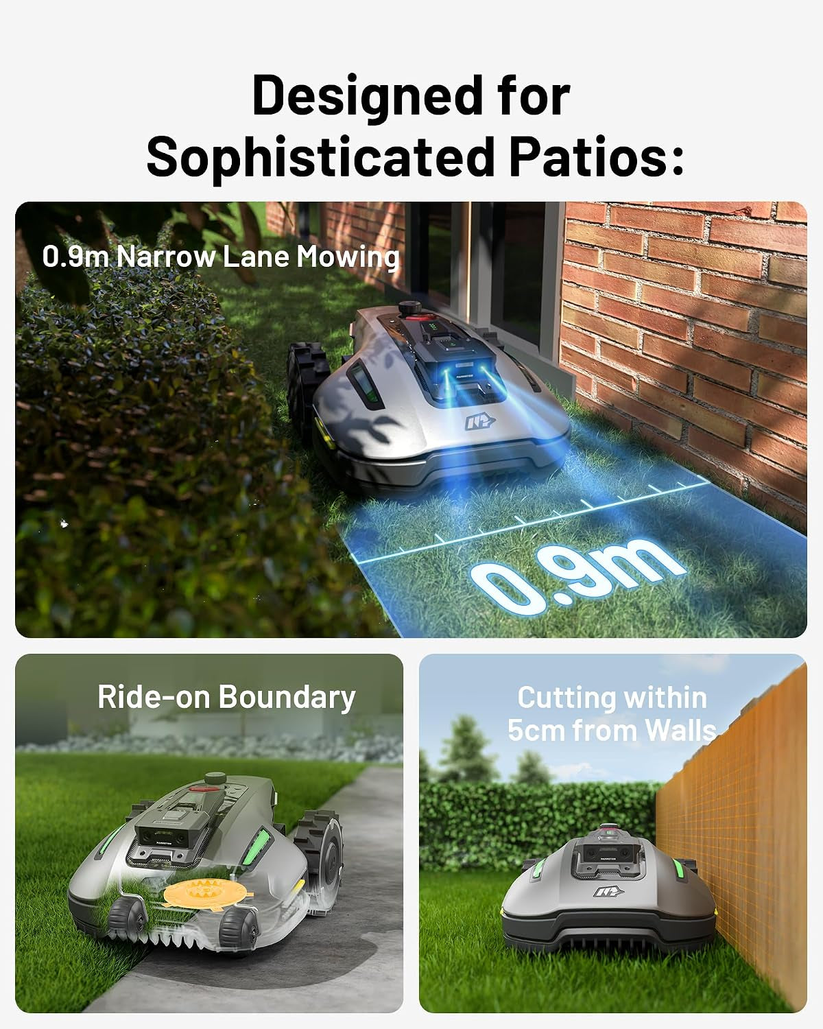 YUKA Mini 700 Robot Lawn Mower, Perimeter Wire Free, Recommended for 700 M², Maximum 1100 M², 3D AI Vision, 45% Slope Capability, Automatic Mapping