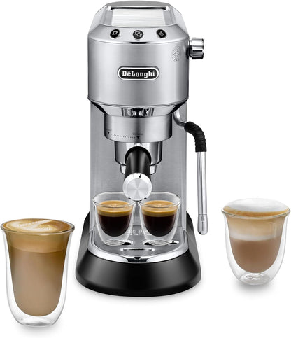 De'Longhi Dedica Arte EC885.M, Traditional Barista Pump Espresso Machine, Manual Coffee Machine with My Latteart Steam Wand, Compact Design 15Cm Wide, Fit Mug up to 13Cm, Metal