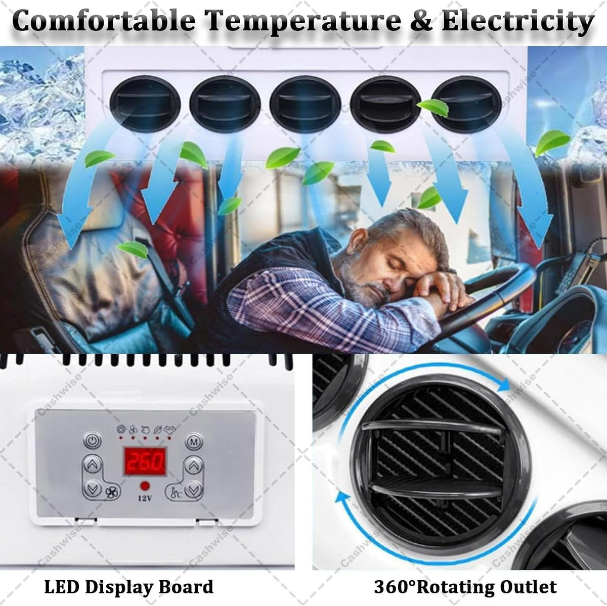 12V/24V Air Conditioner RV Split AC Air Conditioner, 11000 BTU Truck Cab Air Conditioner for Trucks, Bus, Excavators, Split Parking Air Conditioner Kit with 5 Gear Wind Speed Black-24V