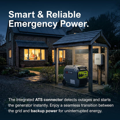 Pmi 4500 Inverter Petrol Generator - 4200W Max Power, Electric Start, Quiet Operation, Remote Control, ATS Compatible, Portable with Wheel Kit, Dual UK Sockets