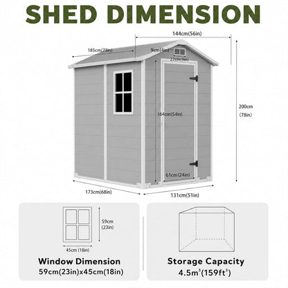 4X6Ft Plastic Shed with Floor& Easy Ramp, Waterproof,Resin Storage