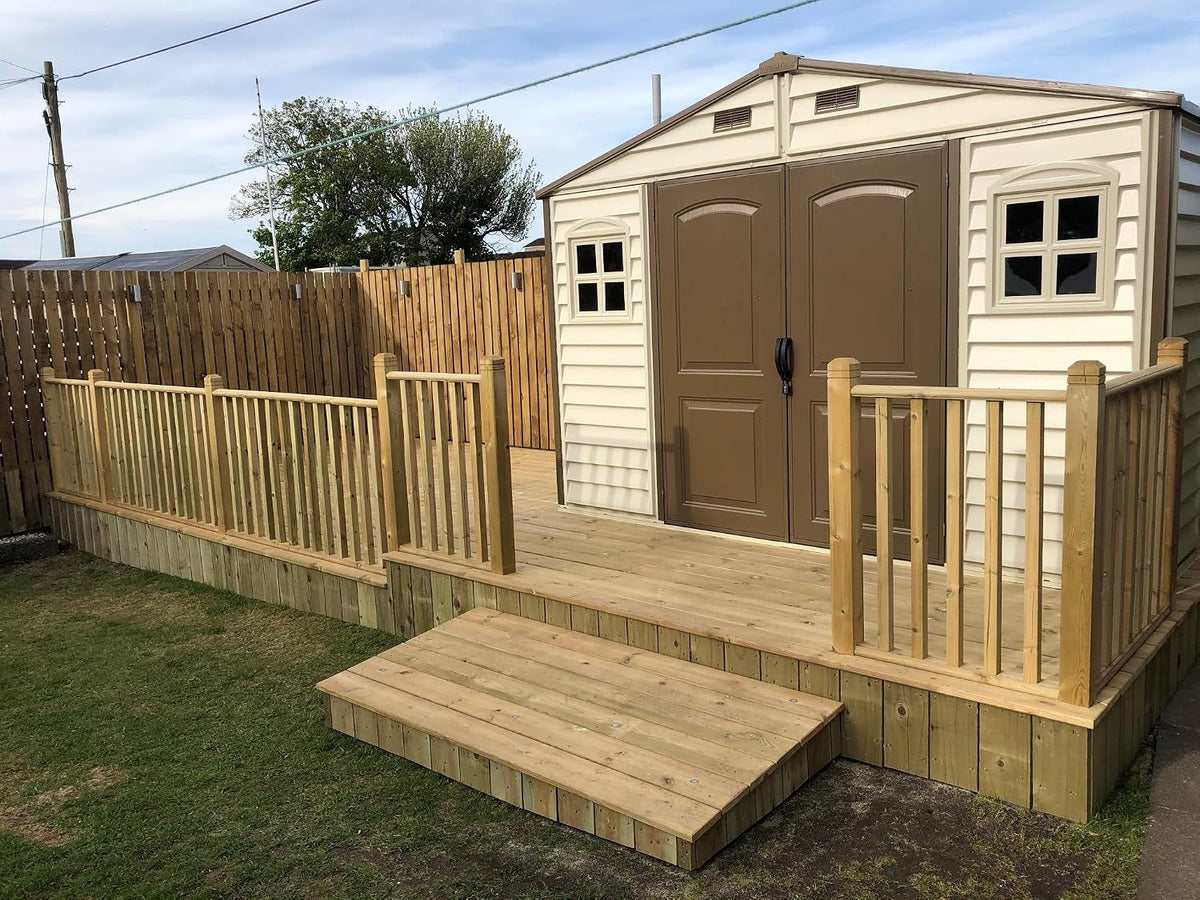 Woodside 10 X 8 (8.02 M2) Plastic Garden Shed with 3 Fixed Windows & Metal Foundation Kit, Strong Metal Roof Structure Fire Retardant and Maintenance-Free Storage Shed - Ivory/Brown
