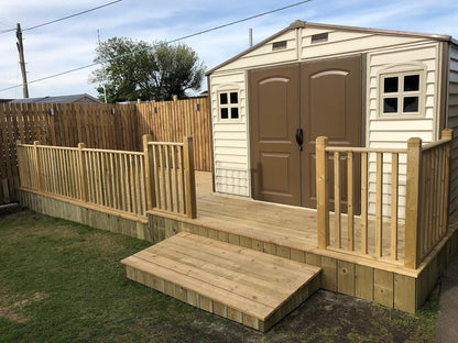 Woodside 10 X 8 (8.02 M2) Plastic Garden Shed with 3 Fixed Windows & Metal Foundation Kit, Strong Metal Roof Structure Fire Retardant and Maintenance-Free Storage Shed - Ivory/Brown