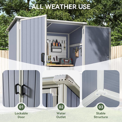 5 X 3 FT Outdoor Storage Shed, Resin Shed with Floor & Lockable Doors, Small Garden Shed Waterproof Plastic Tool Shed with Sloped Roof for Backyard, Garden, Patio, Lawn, Grey