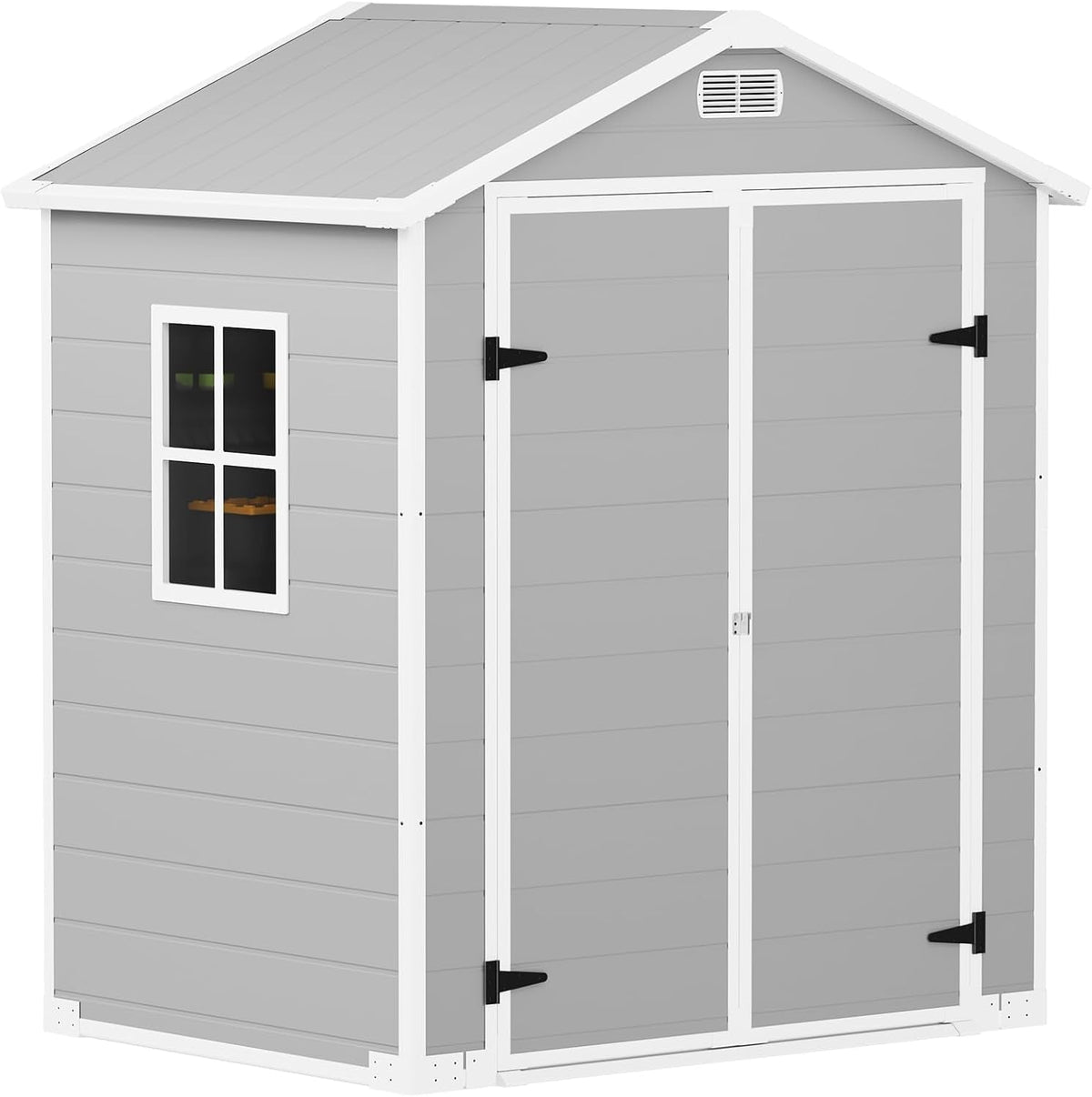 3X5 4X6 6X4 6X6Ft Outdoor Resin Storage Shed with Heavy-Duty Floor, Waterproof Plastic Garden Shed Storage with Window, Lockable Door for Tools, Bike UV Protection (6X4Ft)