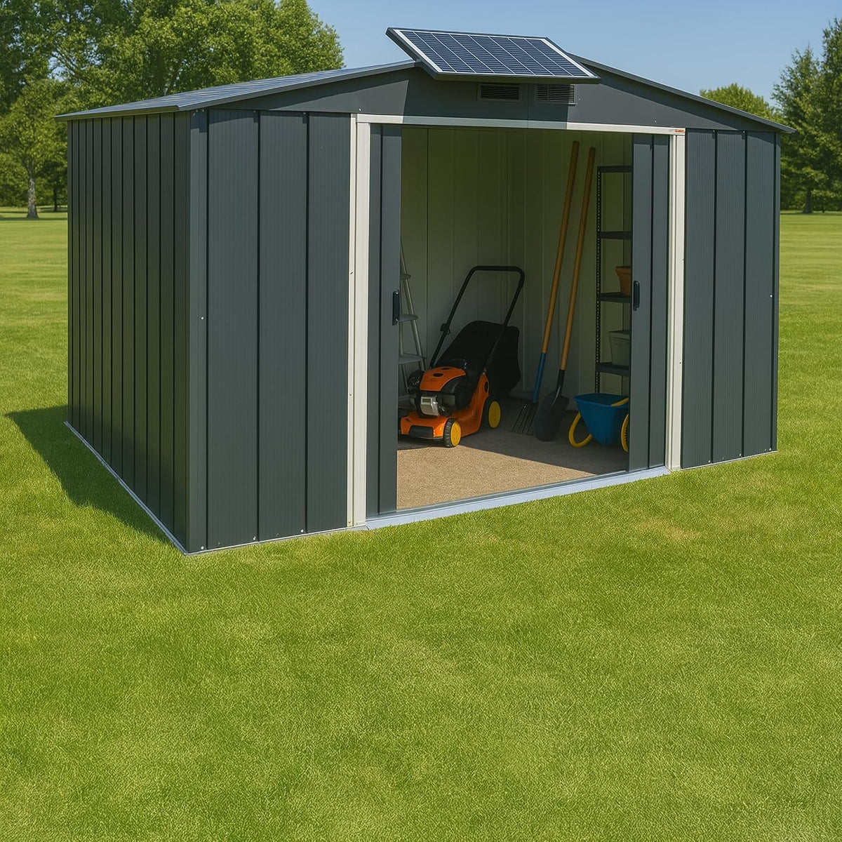 ECO 10 X 8 (7.80 M2) Metal Garden Storage Shed, Hot-Dipped Galvanized Metal Shed, Tool Storage Shed, Strong Reinforced Roof Structure, Maintenance-Free Metal Shed, Anthracite