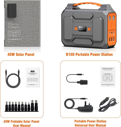 97.68Wh Portable Power Station with 40W Solar Panel,Camping