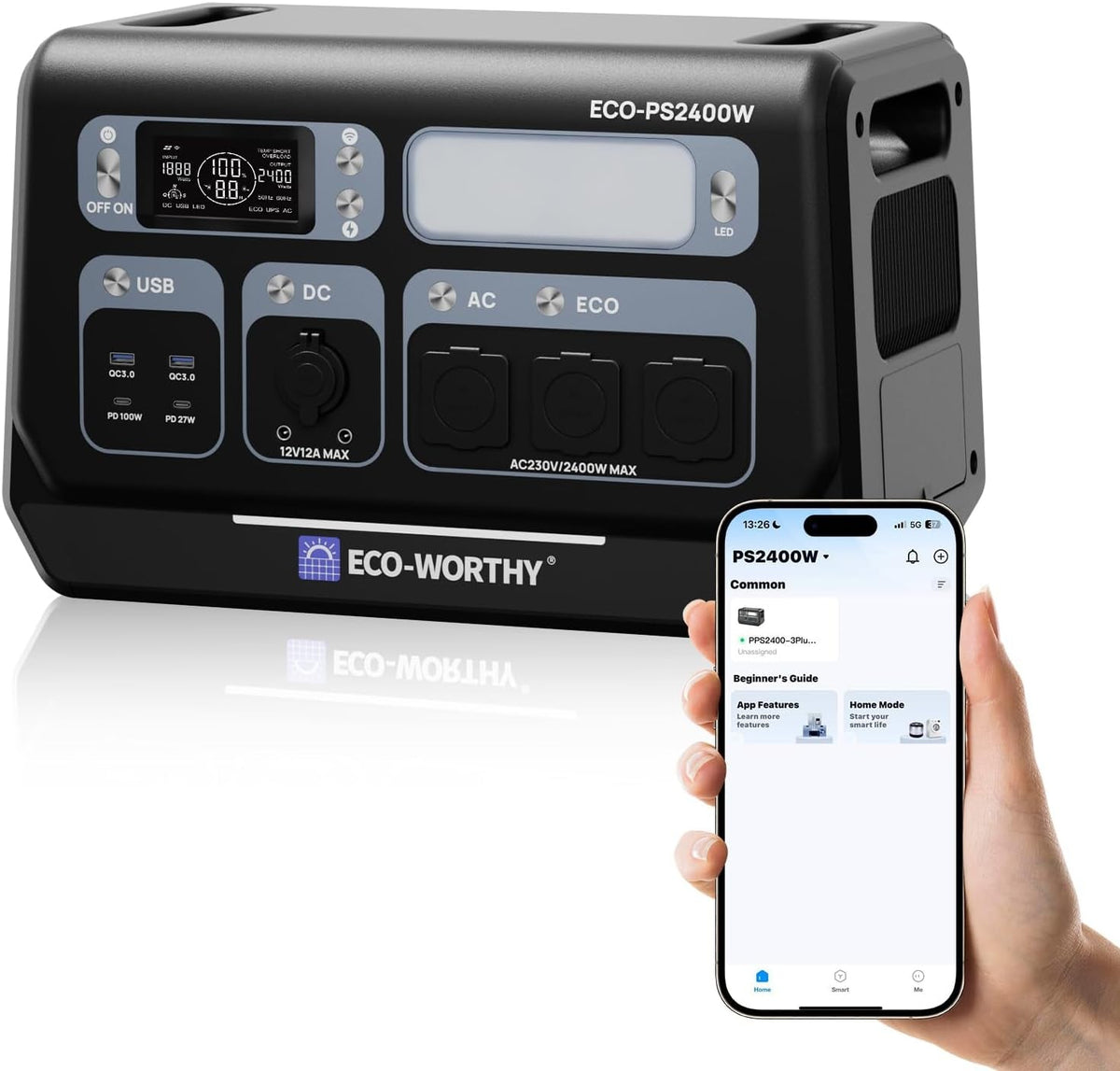 2400W Portable Power Station with 2048Wh Lifepo4 Battery