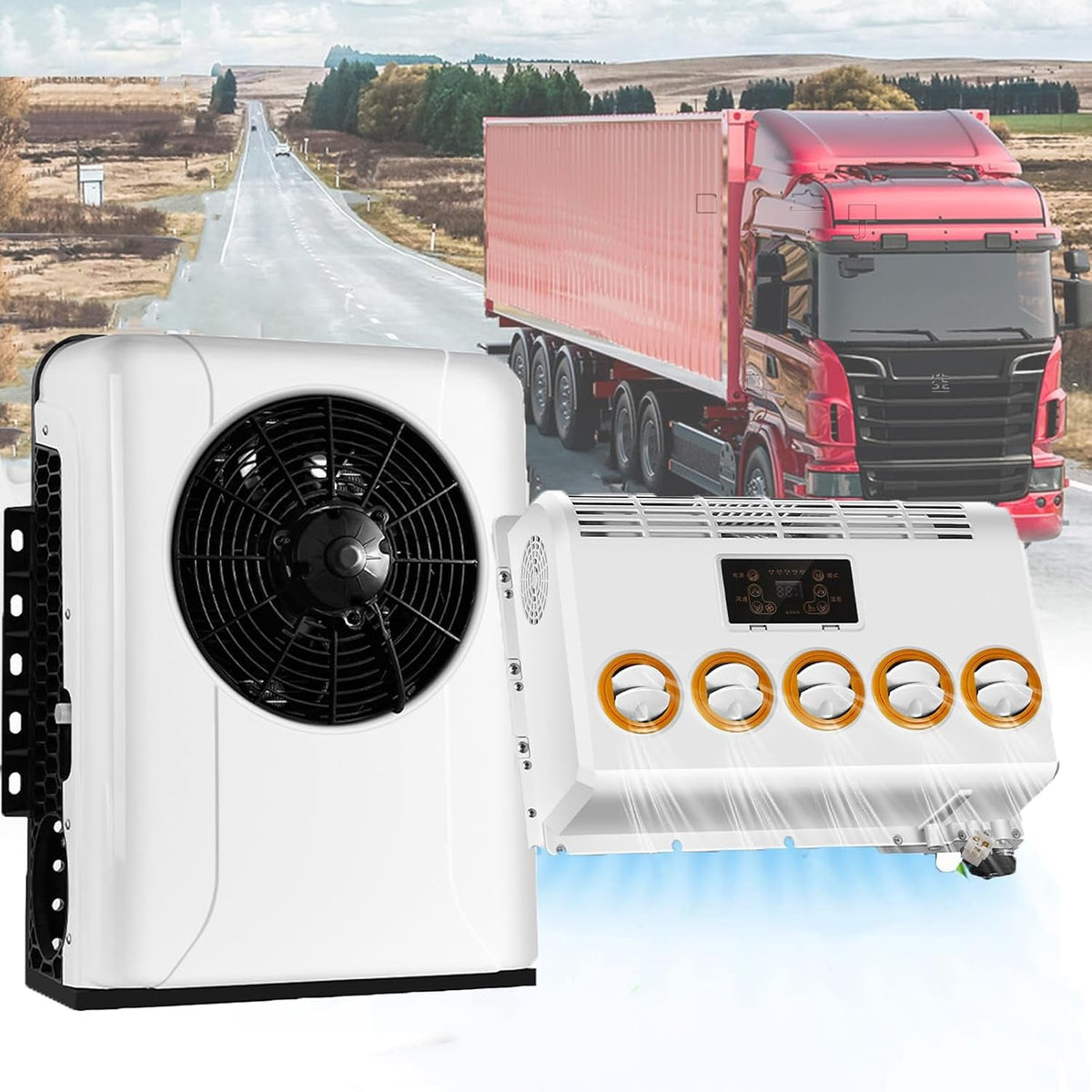 Electric Truck Camper Van DC Air Conditioner, Universal Automotive Electric Split Air Conditioning AC Unit for RV Motorhome Crane Tractor Suv,White-12V