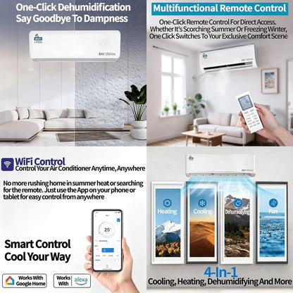 24000 BTU Air Conditioner, Wall Split, Wi Fi, 5 in 1, Air Cooler, Heater, Dehumidifier, Air Purifier, Fan, with Heat Pump, Remote Control, 6.8 Kw, A++ Rating, App Control, Pre Gassed