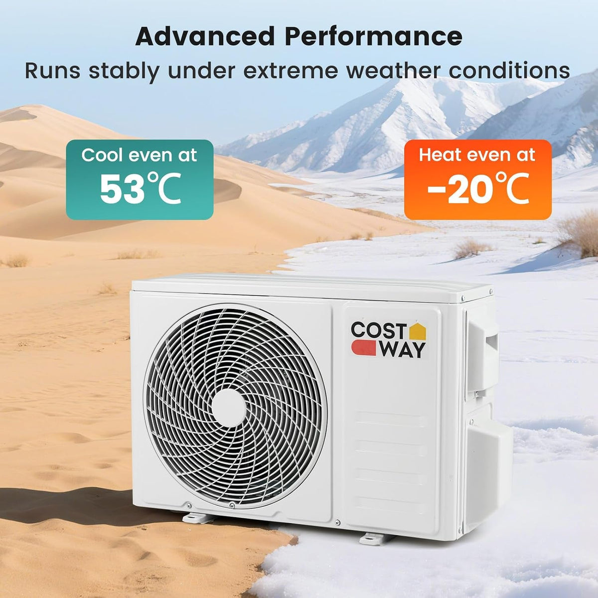 9000 BTU Air Conditioner Wall Split, 5 in 1 Air Cooler Heater Dehumidifier Air Purifier Fan with Heat Pump & Remote Control, A++ Efficiency, 2.6 Kw, Inverter, Installation Kit Included