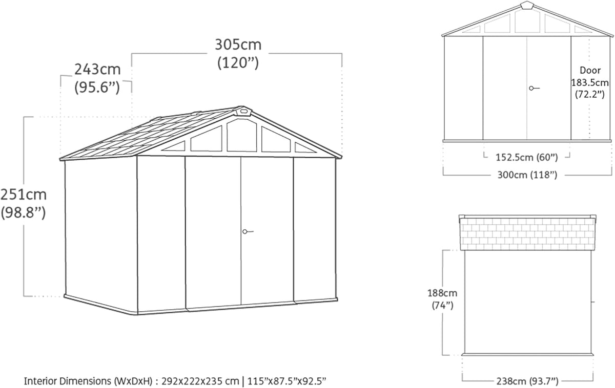 Stronghold 10X8 Garden Shed – Grey | Steel-Reinforced Evotech Resin | Extra-Wide Double Doors (152.5Cm) | Skylights + Windows | Ventilated & Weatherproof | Maintenance-Free Storage