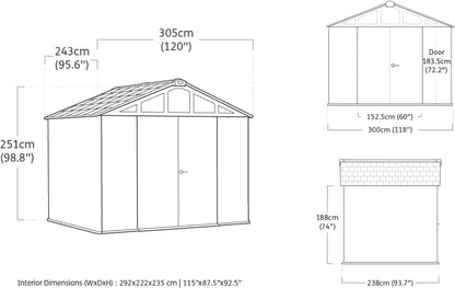 Stronghold 10X8 Garden Shed – Grey | Steel-Reinforced Evotech Resin | Extra-Wide Double Doors (152.5Cm) | Skylights + Windows | Ventilated & Weatherproof | Maintenance-Free Storage