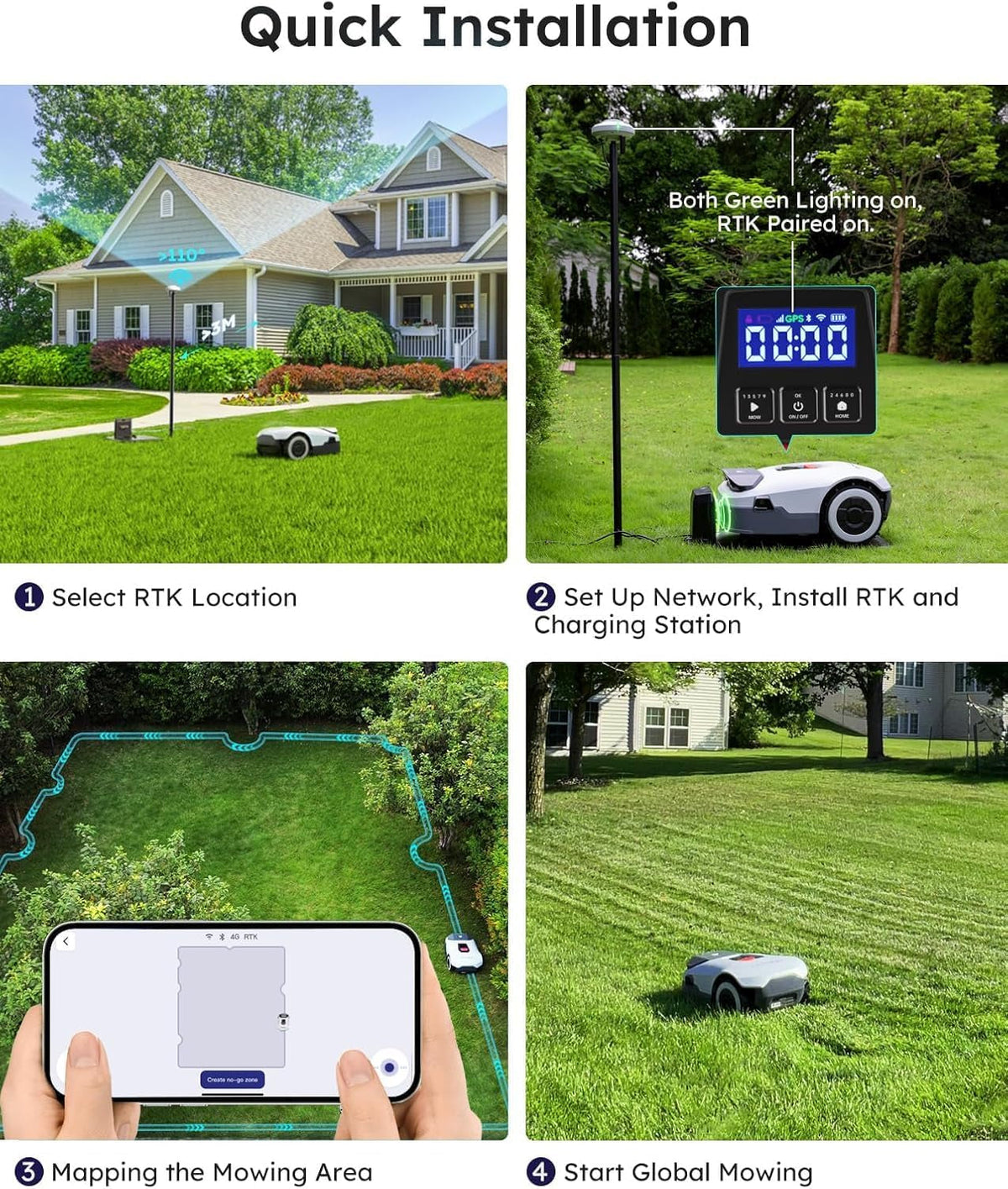 Robot Lawnmower NO Wire - 600M², Full Band Rtk+4-Eye Vision Robotic Lawn Mower, Automatic Mapping, 20 Multi-Zone Management, Accurate Obstacle Avoidance, APP Control