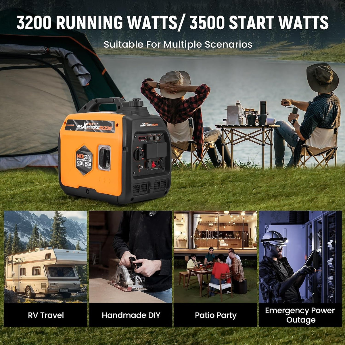 3500W Portable Inverter Generator Petrol Silent for Camping
