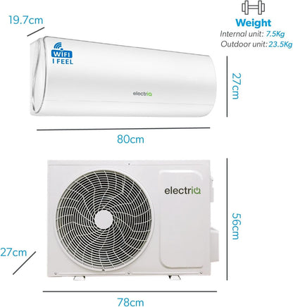 Iqool plus 12,000 BTU A+++ Smart Wall Split Air Conditioner & Heat Pump, Wi‑Fi/Voice Control, “I Feel” Sensor, Self‑Cleaning, Blue‑Fin Coating, Includes 5 M Pipe Kit with 5 Years Warranty