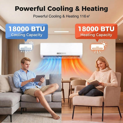 18000 BTU Air Conditioner Wall Split, 5 in 1 Air Conditioning Unit Heater Dehumidifier Air Purifier Fan with Heat Pump, Remote & Installation Kit, A++ Rating, Inverter, Wall AC Unit for 116㎡